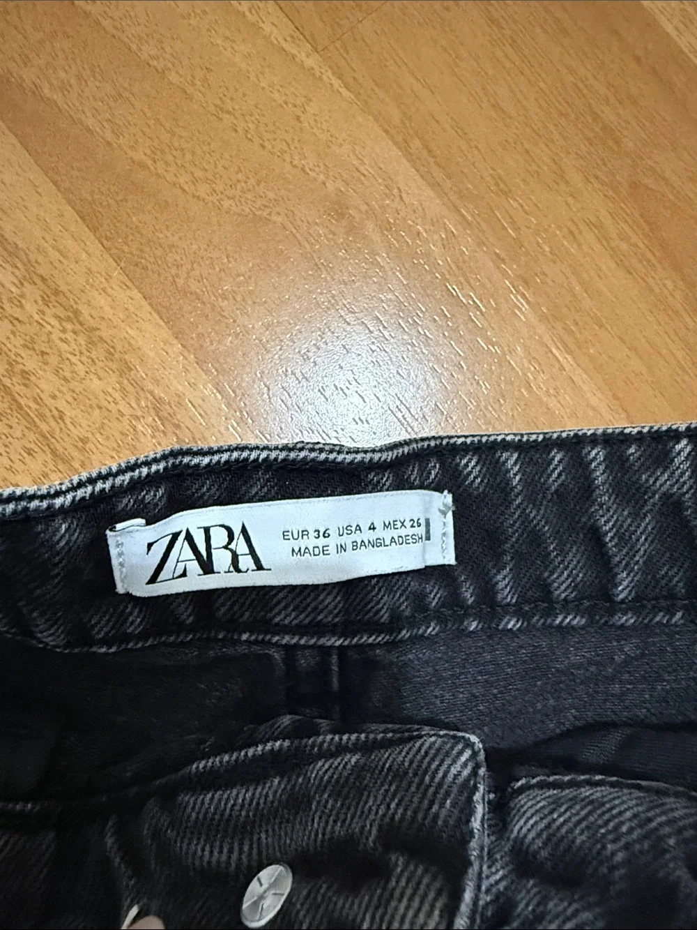 Zara Black Washed High-Rise Frayed Hem Denim Shorts